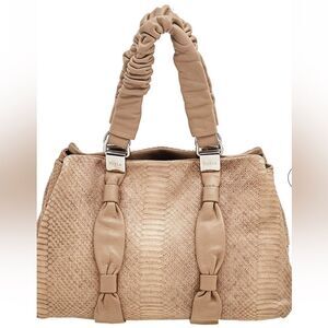 Furla Beige Python Embossed Genuine Leather Shoulder Bag Italy Travel Work Large